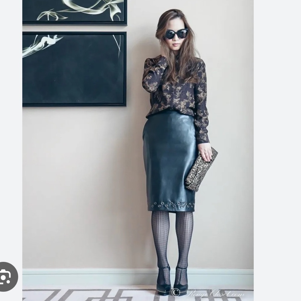 Carine Roitfeld for Uniqlo Faux Leather Pencil skirt studs at the bottom size 2